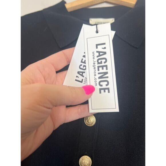 NWT L'agence Sterling Jewel Button Front Collar Sweater Black Size: Large - Picture 5 of 8